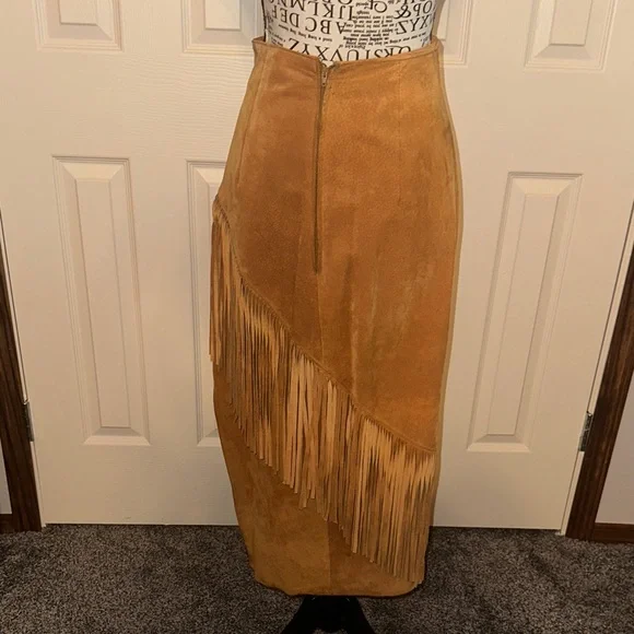 Vintage Suede Fringe Mustard Skirt - Picture 2 of 6